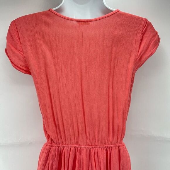 Hollister Mini Dress Floral Embroidered Button Stretch Elastic Waist coral small - Picture 8 of 15
